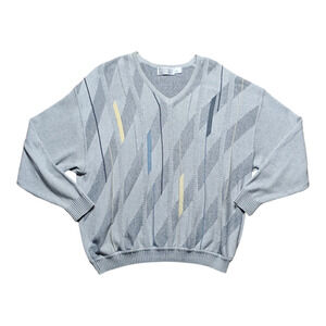 VTG St. Croix Pullover Sweater Men's Large Grey Abstract V- Neck Long Sleeve